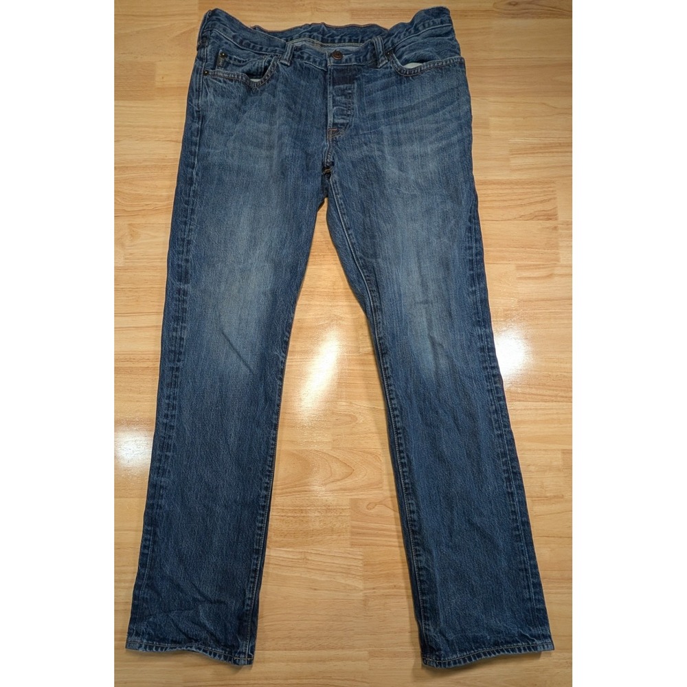 Abercrombie & Fitch Mens Straight Leg Blue‎ Jeans 34x32 Button Fly Medium Wash